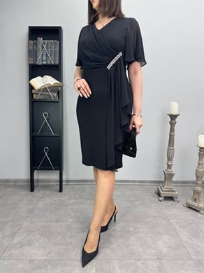 Taş Aksesuarlı Likralı Abiye Elbise 3479