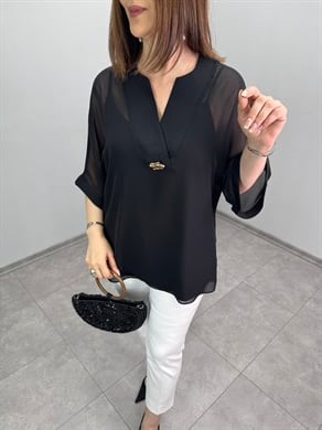 Gold Aksesuarlı Şifon Bluz 3612