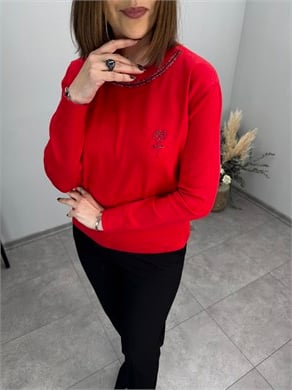 Kristal Çiçek Motifli Triko 4081