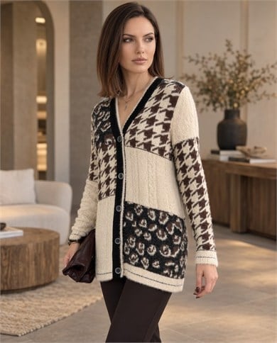 V Yaka Desenli Angora Hırka 4048