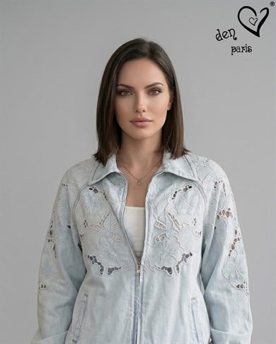 Delik İş Nakışlı Tencel Ceket 3515