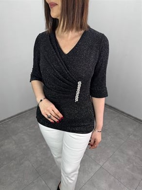 Taş Aksesuarlı V Yaka Abiye Bluz 3323
