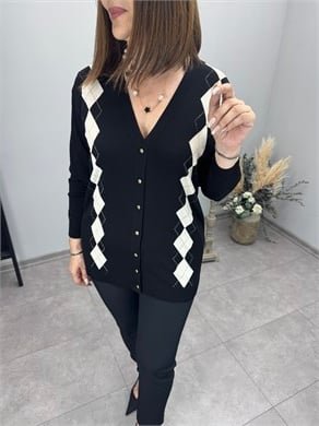 Baklava Desen V Yaka Triko 3897
