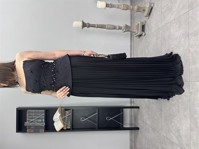 Straplez Pliseli Şifon Abiye Elbise 3509