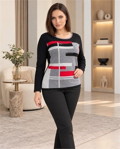 Önü Taşlı Desenli Örme Triko 4029