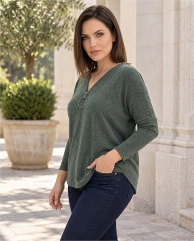Büyük Elcikli Örme Triko Bluz 4052