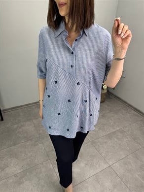 Nakışlı Pamuk Keten Bluz 3445