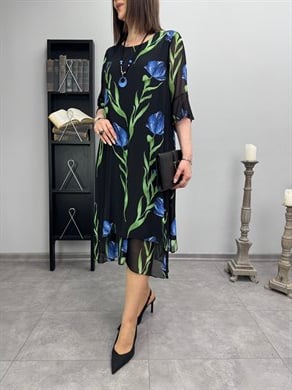 Dijital Baskılı Şifon Elbise 3448