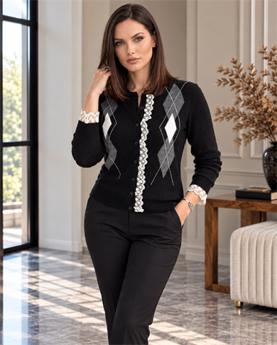 Dantelli Baklava Desen Triko Hırka 3965