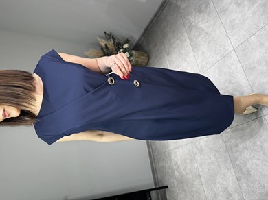 Broş Detaylı Kruvaze Krep Elbise 3242