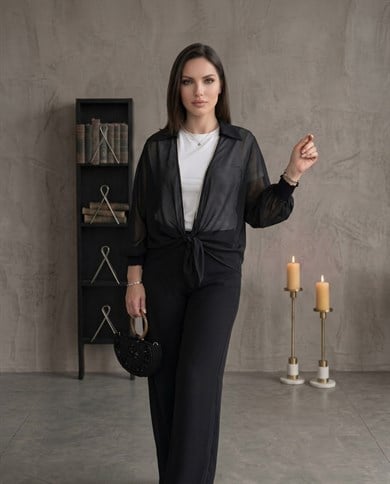 Polo Yaka Şifon Ceket 3567