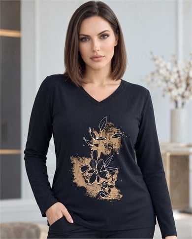 Varak Baskılı Triko Bluz 4101