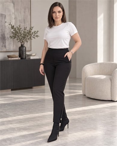 Paçası Taş Aksesuarlı Çelik Örme Pantolon 4076