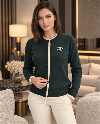 Çift Renk Broşlu Triko Hırka 4065
