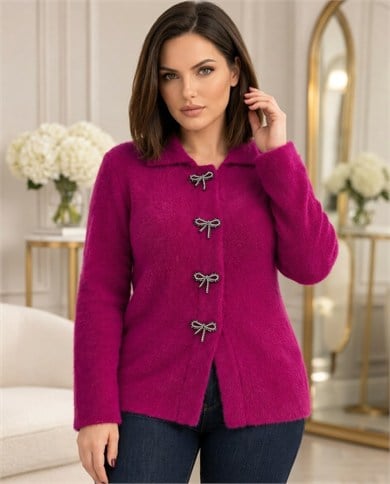 Taş Aksesuarlı Angora Triko Hırka 4051