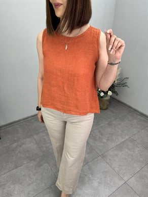 Sırt Fiyonklu İthal Keten Bluz 3687