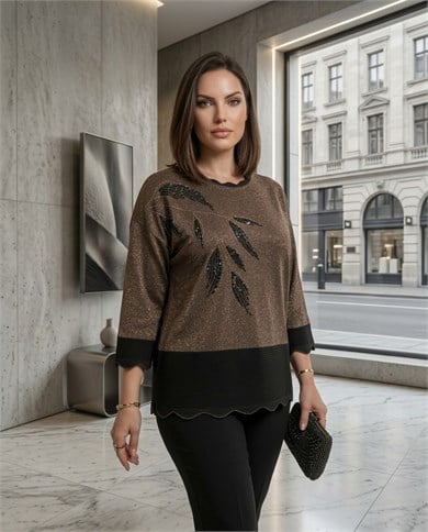 Taşlı Simli Triko Bluz 3865