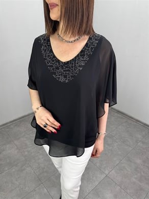 Taş Detaylı Pelerinli Bluz 3338