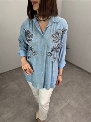 Boru Boncuk Ve İnci İşlemeli Gömlek 3419