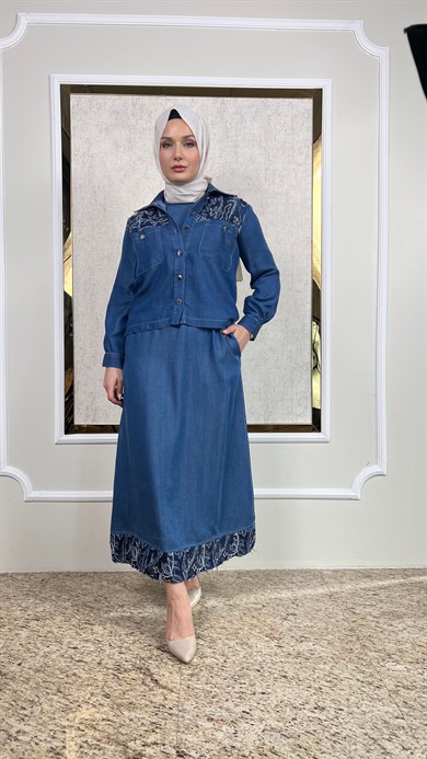 Ceket ve Elbiseli Tencel Takım 3116