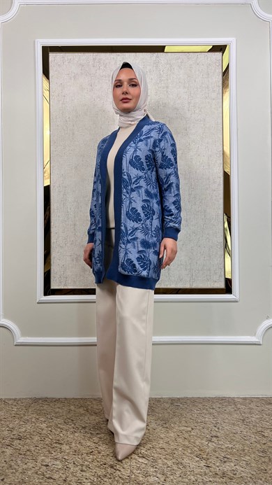 Desenli Keten Ribanalı Hırka 3289