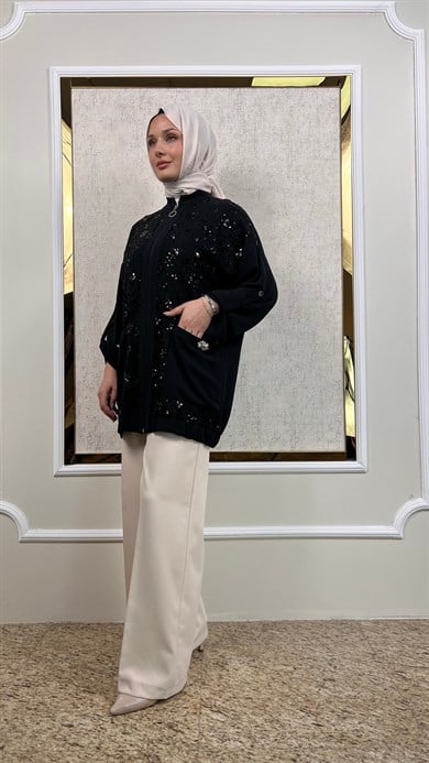 Pullu Dantel Kombinli Fermuarlı Hırka 3165