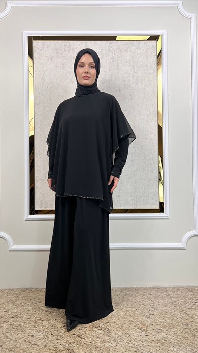 Şifon Pelerinli Pantolonlu Abiye Takım 3315