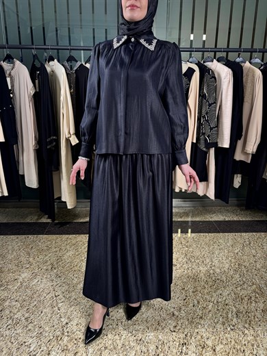 Taş Detaylı Gömlek ve Etek İkili Takım 3042