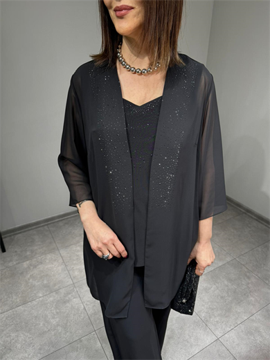 Taşlı Şifon Ceket Takım 3103