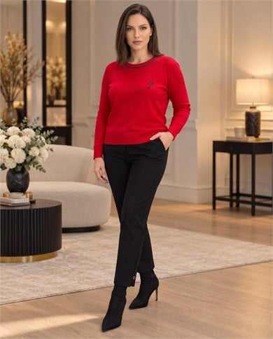 Kristal Çiçek Motifli Triko 4081