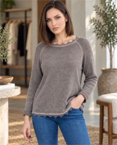 Saçak Dantelli İthal Triko Bluz 4112