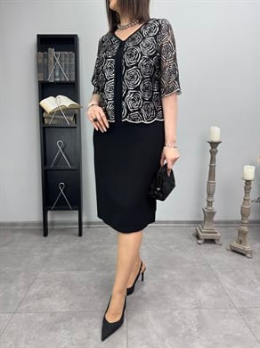 Gül motifli krep tasarım elbise 3449