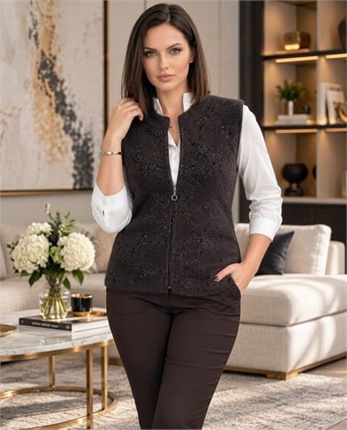 Sıfır Yaka Önü Simli Angora Triko Yelek 4004