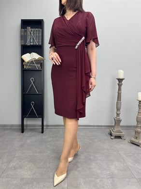 Taş Aksesuarlı Şifon Abiye Elbise 3479