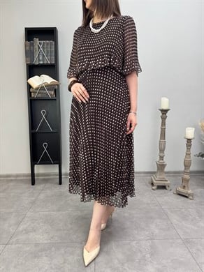 Desenli Şifon Pliseli Elbise 3508