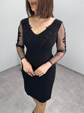 Kolları Tül Krep Abiye Elbise 3392