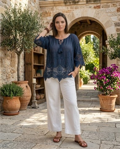 İthal Dantelli Pamuklu Bluz 3775