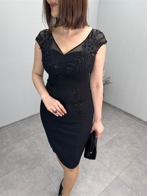 Kristal İşlemeli Krep Abiye Elbise 3393