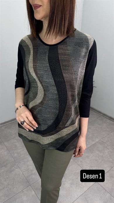 Taşlı Viscon Penye Bluz 3386