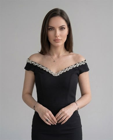 Double Kumaş Abiye Elbise 3504