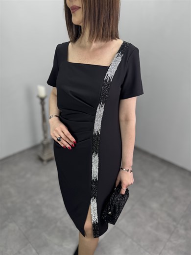 Drapeli Krep Abiye Elbise 3325