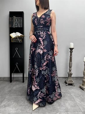 Çiçek Nakışlı Abiye Elbise 3334