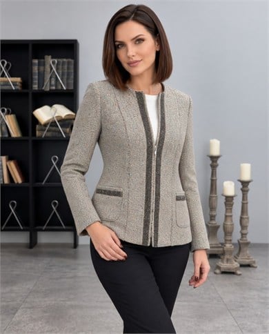Kristal Boncuk İşlemeli Kaşe Ceket 4024