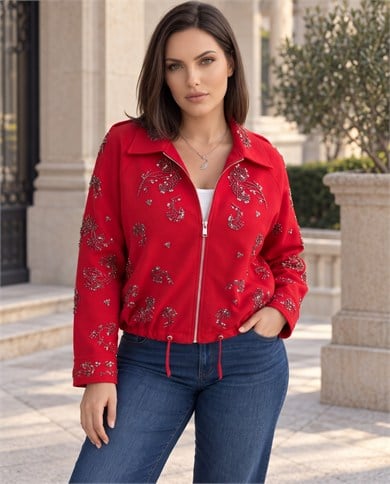 Kum Boncuk İşlemeli Tencel Ceket 4124