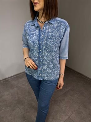 Şeffaf Pul Payetli Pamuklu Gömlek 3284