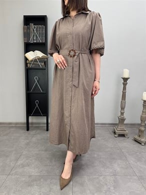 Kolları Nakışlı Gömlek Elbise 3485