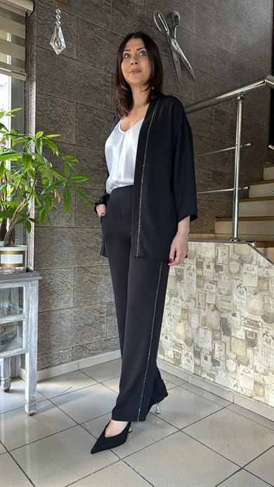 Kristal Taş Şeritli Kimono Takım 7070