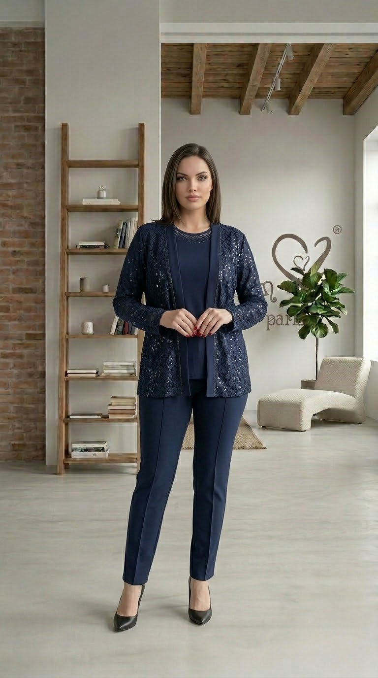 Pul Payet Dantel Ceketli Takım 3074 · 18
