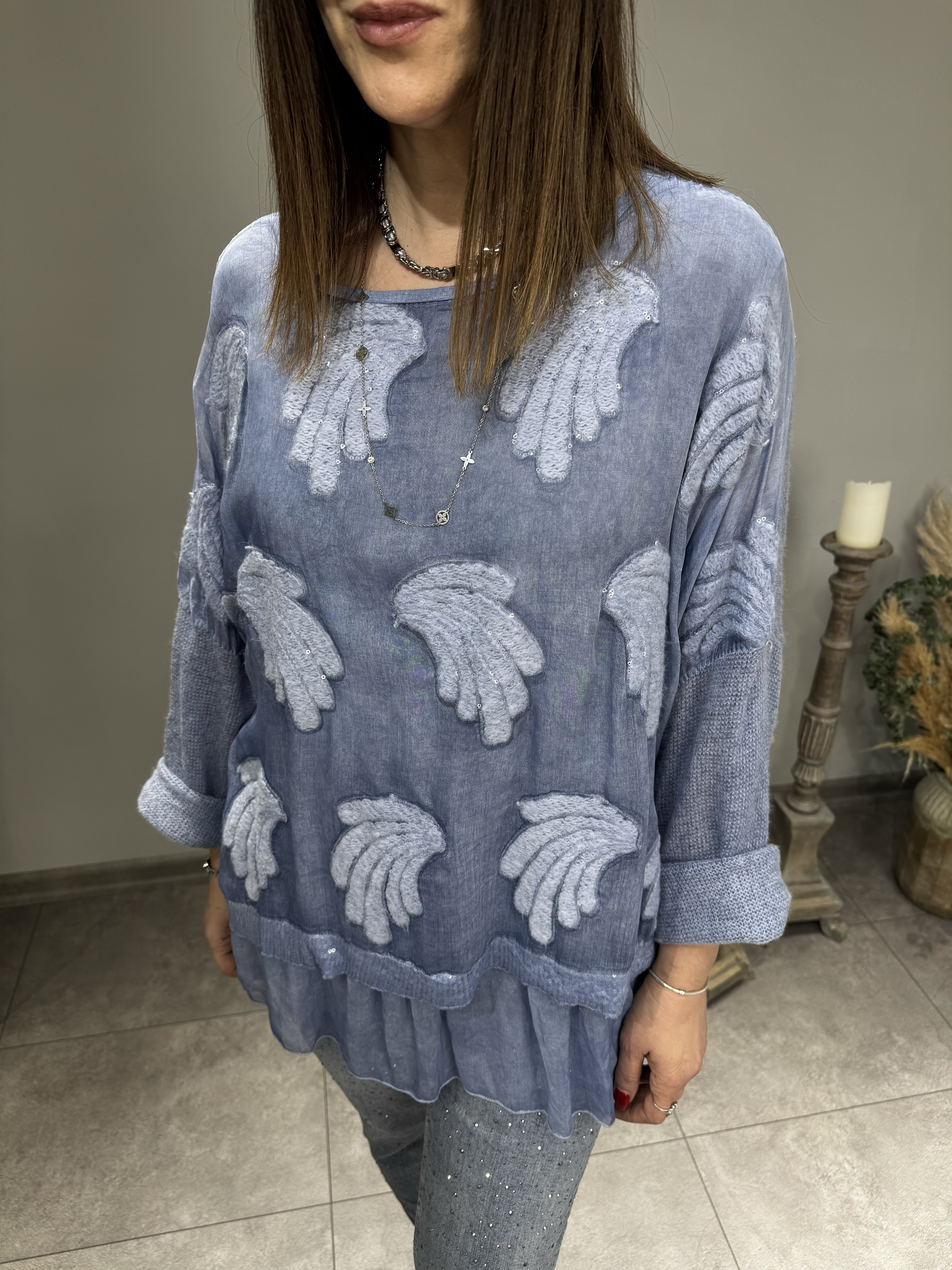 Kabartmalı İthal İpek Triko Bluz 2629