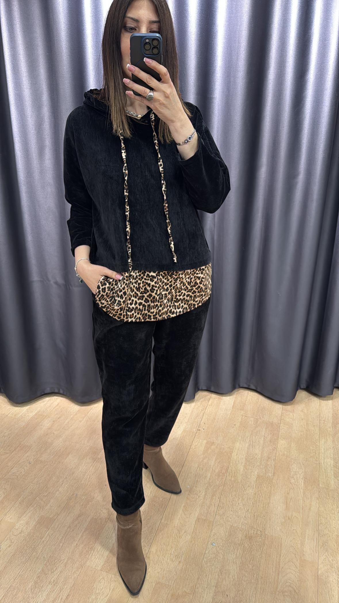 Leopar Desen İthal Kadife Sweat 2647 · 2